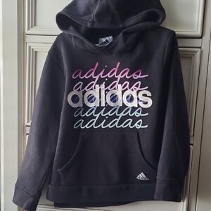 Adidas Kids Black Hoodie with Multicolor Logo - EUC 5